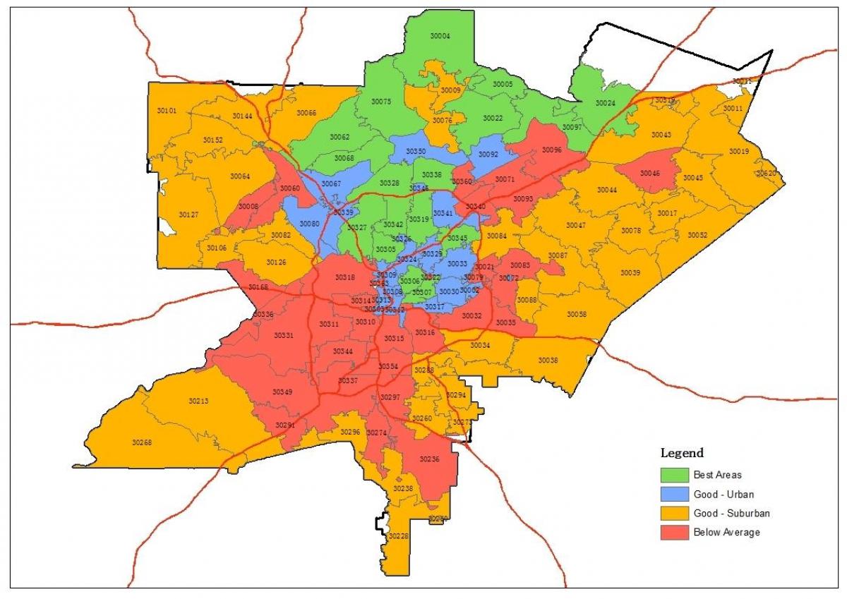 zip-kode kaart van Atlanta