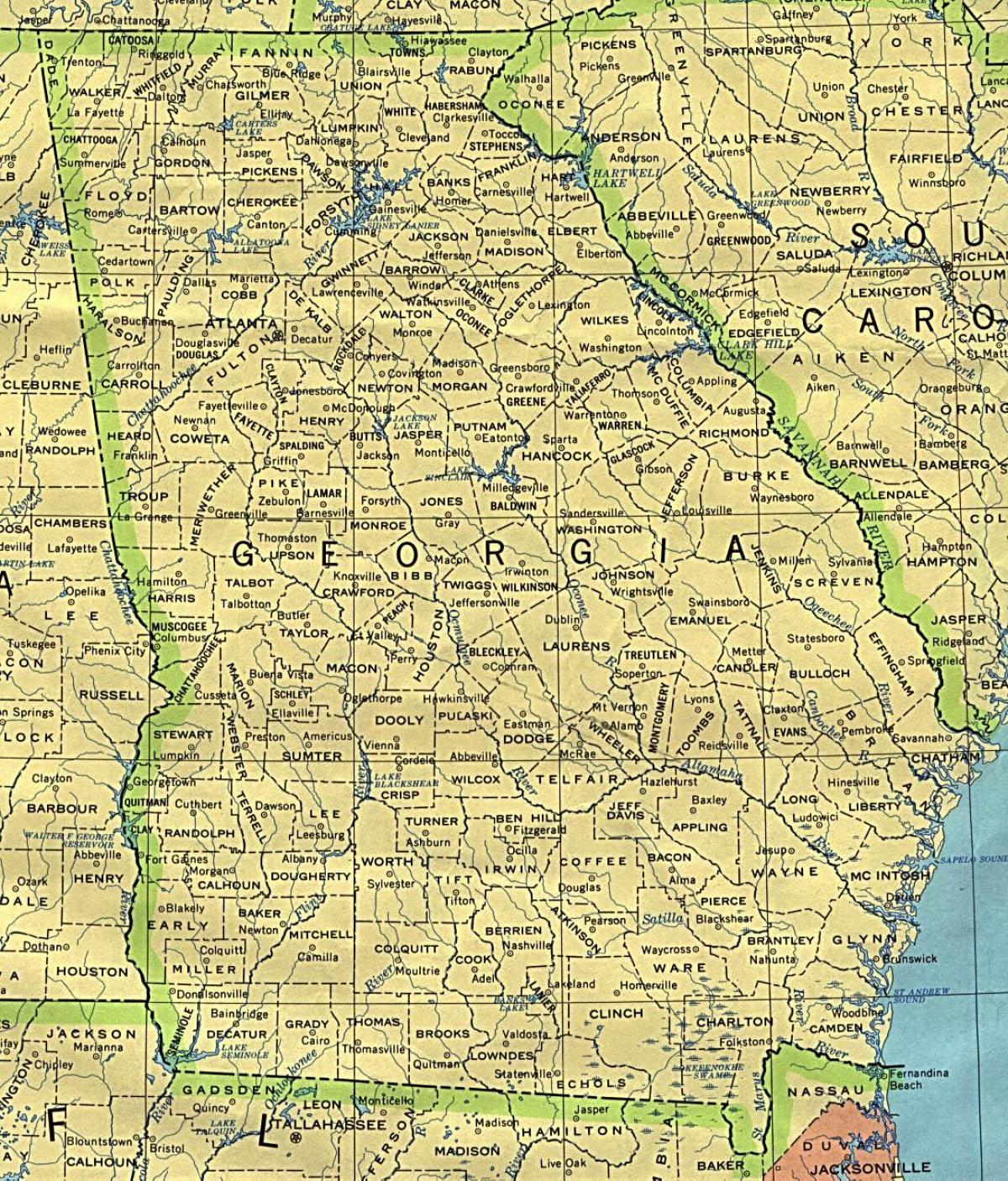 kaart van Georgië stede